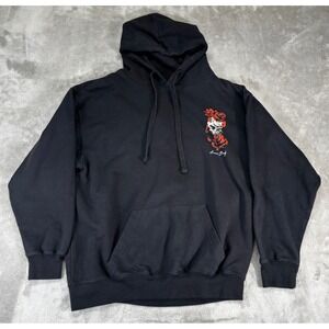 American Beauty Hoodie Mens L Black Excellent Skull Roses Graphic‎ Pullover